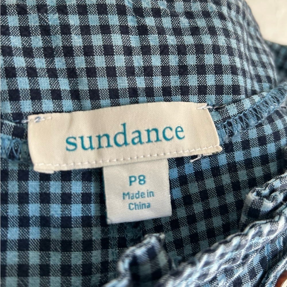 Sundance Life Of Dreams Gingham Plaid Pants Petite Blue Linen Cotton Sz P8 - Picture 5 of 6